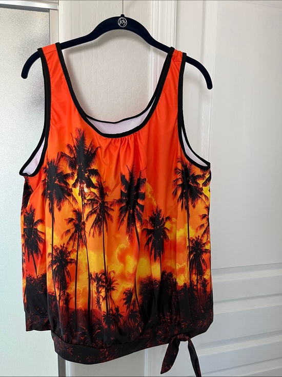Unbranded Other - Women’s Swim Suit with Orange Sunset Palm Top and Black Bottoms - 2-Piece